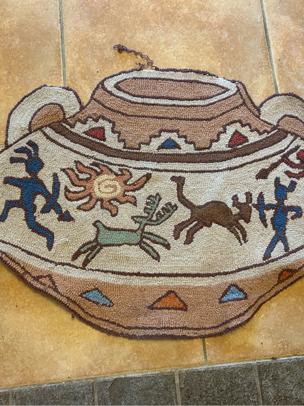Handmade Southwestern hunting scene hooked rug